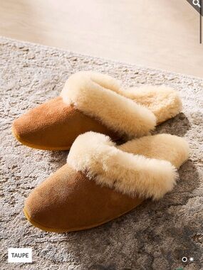 Taupe Shearling-Lined Women's Slippers